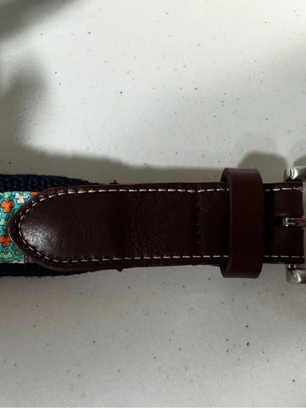 Men's clover Pattern Canvas Belt with Brown Leather Trim silk and leather